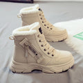 Women's plus size fleece-lined snow boots with tall upper crown and lace-up front