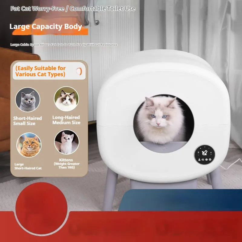 Automatic self-cleaning cat litter box with waste storage compartment and UK plug