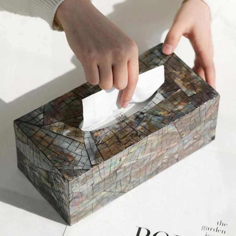 Black natural shell tissue box storage container with modern minimalist design