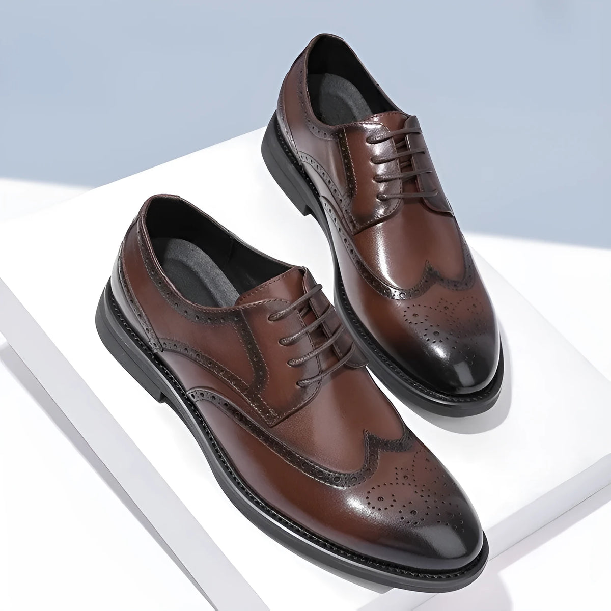Men's black and brown brogue leather shoes for business wear in sizes 38 to 47