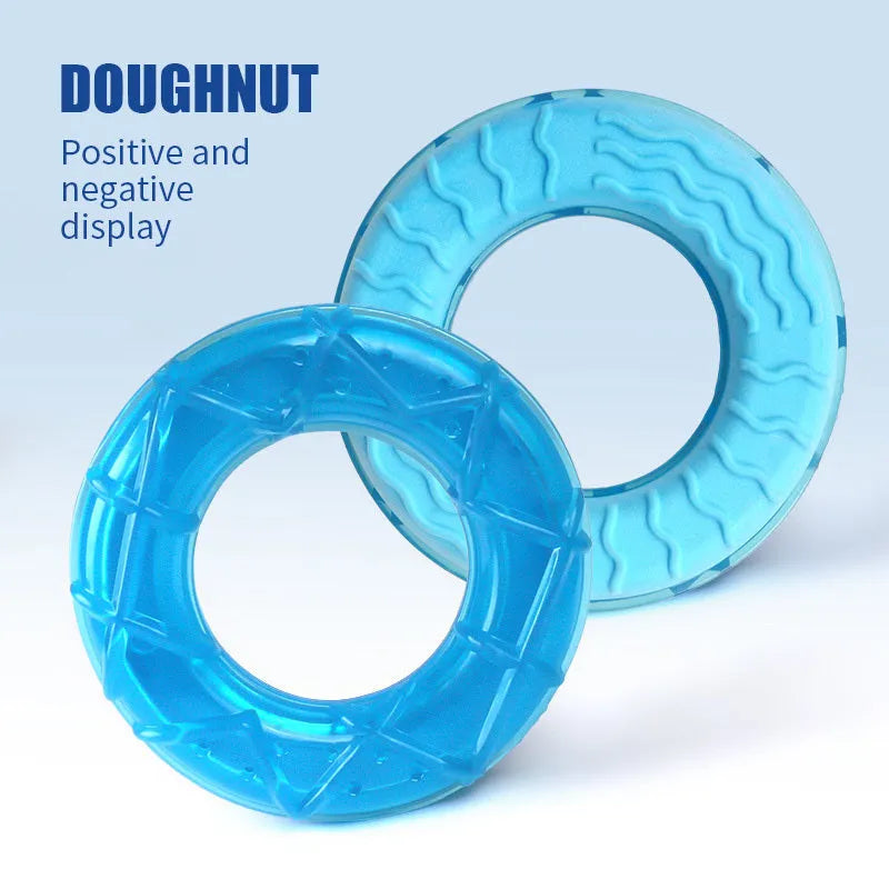 Dog cooling toy set with water-filled pacifier, popsicle and ring shapes for freezing