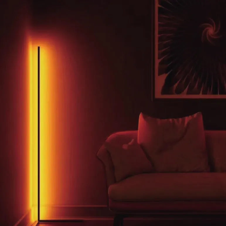 Black smart RGB atmosphere floor lamp with aluminium alloy body and silicone shade