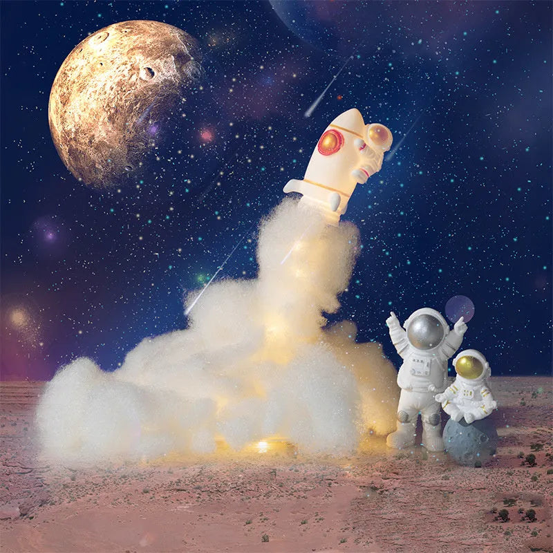 Astronaut rocket night light DIY kit components with LED string lights and rocket model