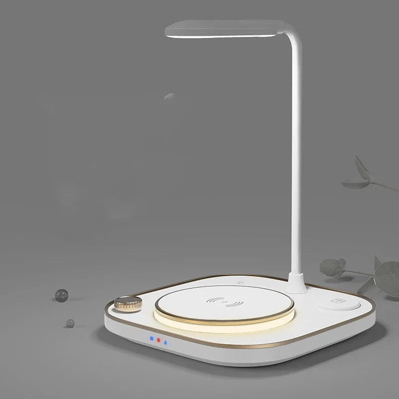 Black, green, or white three-in-one 15W wireless magnetic charger with optional desk lamp and Type-C cable.