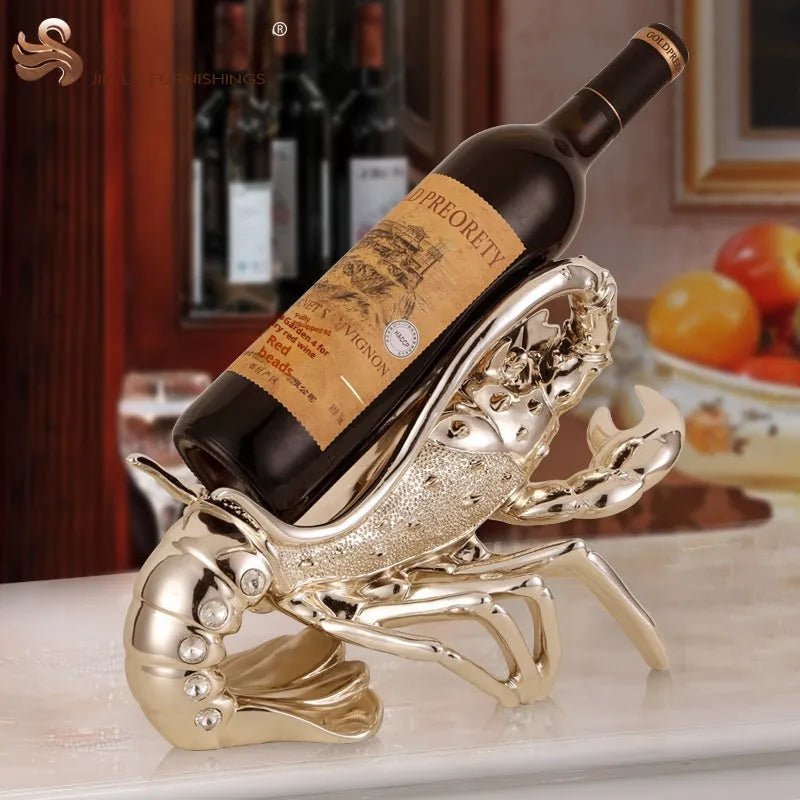 Lobster-shaped wine rack ornament in European style design with silver or rose gold finish