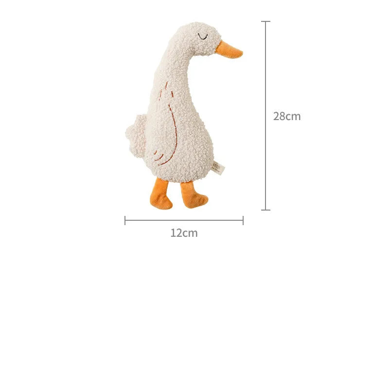 Soft plush dog toy in fox or duckling design with bite-resistant construction.