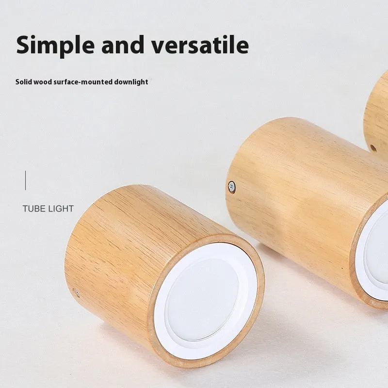 Solid wood surface mounted downlight in wood colour with round and square shape options