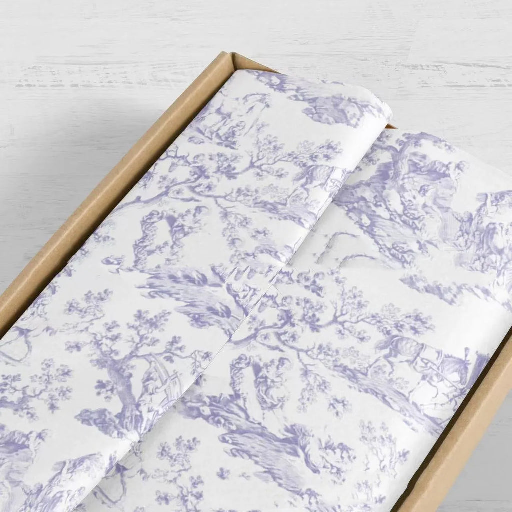 French MG retro floral tissue paper sheet in pink and purple colours, size 50cm by 70cm