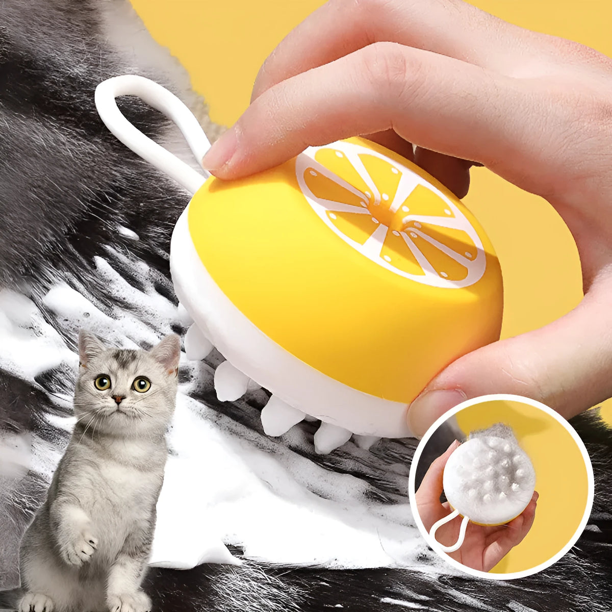 Soft silicone pet bath brush with massage head for dog and cat grooming during washing
