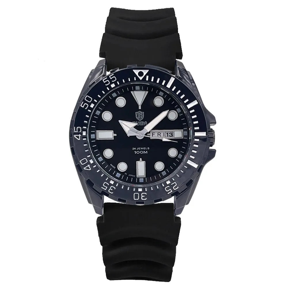 Men's waterproof luminous quartz business watch with silver case and blue dial on steel strap