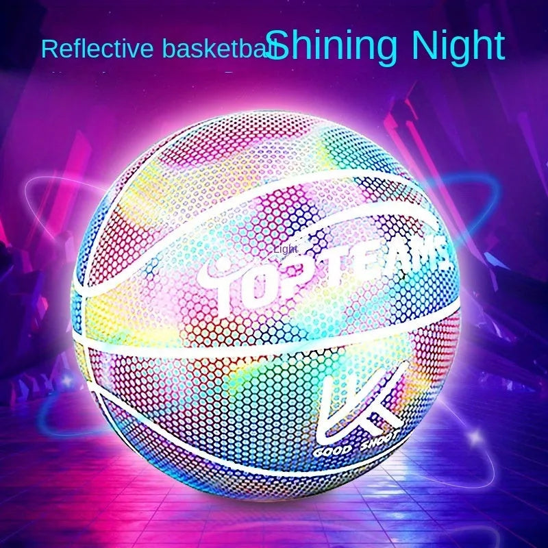 Creative fluorescent basketball with holographic luminous reflective surface in Chroma colour
