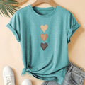Women's pure cotton short sleeve T-shirt with printed three heart design in blue colour