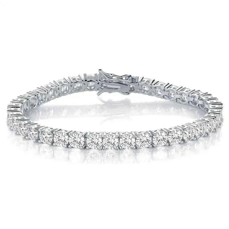 18K gold electroplated zircon tennis bracelet and necklace set, 2mm wide, in gold or silver colour.