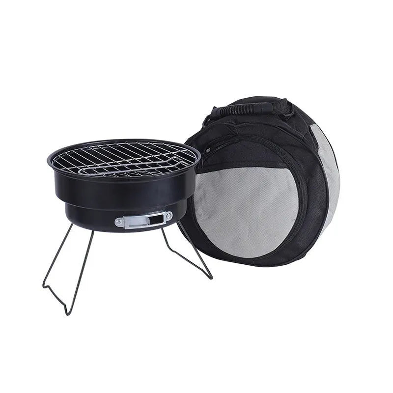 Small folding round ice stove with barbecue grill and accessories for 1-2 person outdoor cooking