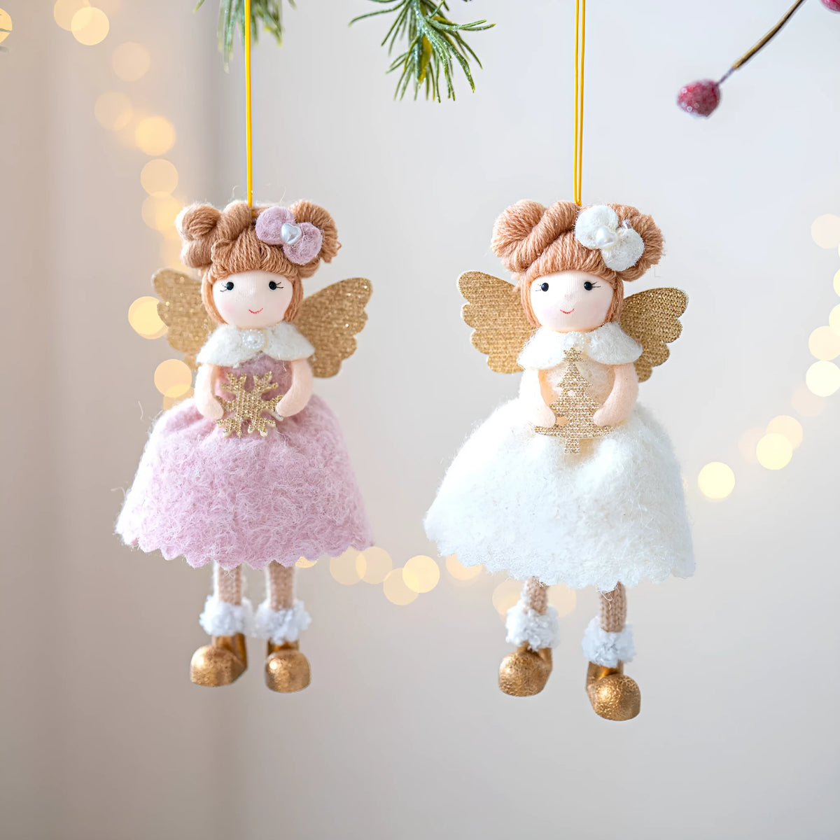 Pink and white cloth Christmas angel wings plush pendant ornament