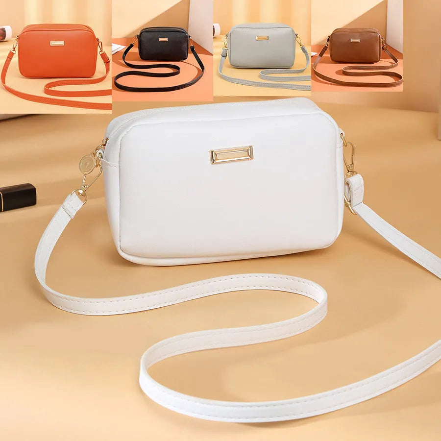 Solid colour PU leather ladies shoulder bag with three-dimensional pocket design in horizontal square shape