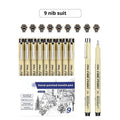 Waterproof art cartoon design sketch pen with syringe-style needle point and black ink.