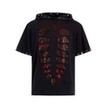 Black men's loose-fitting hooded t-shirt with short sleeves and sequin detailing.