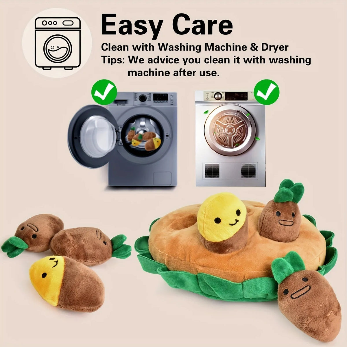Yellow interactive dog puzzle mat with removable squeaky plush toys for foraging and slow feeding
