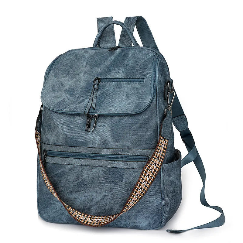 Retro college backpack in PU leather with curved shoulder straps shown in available colour variations