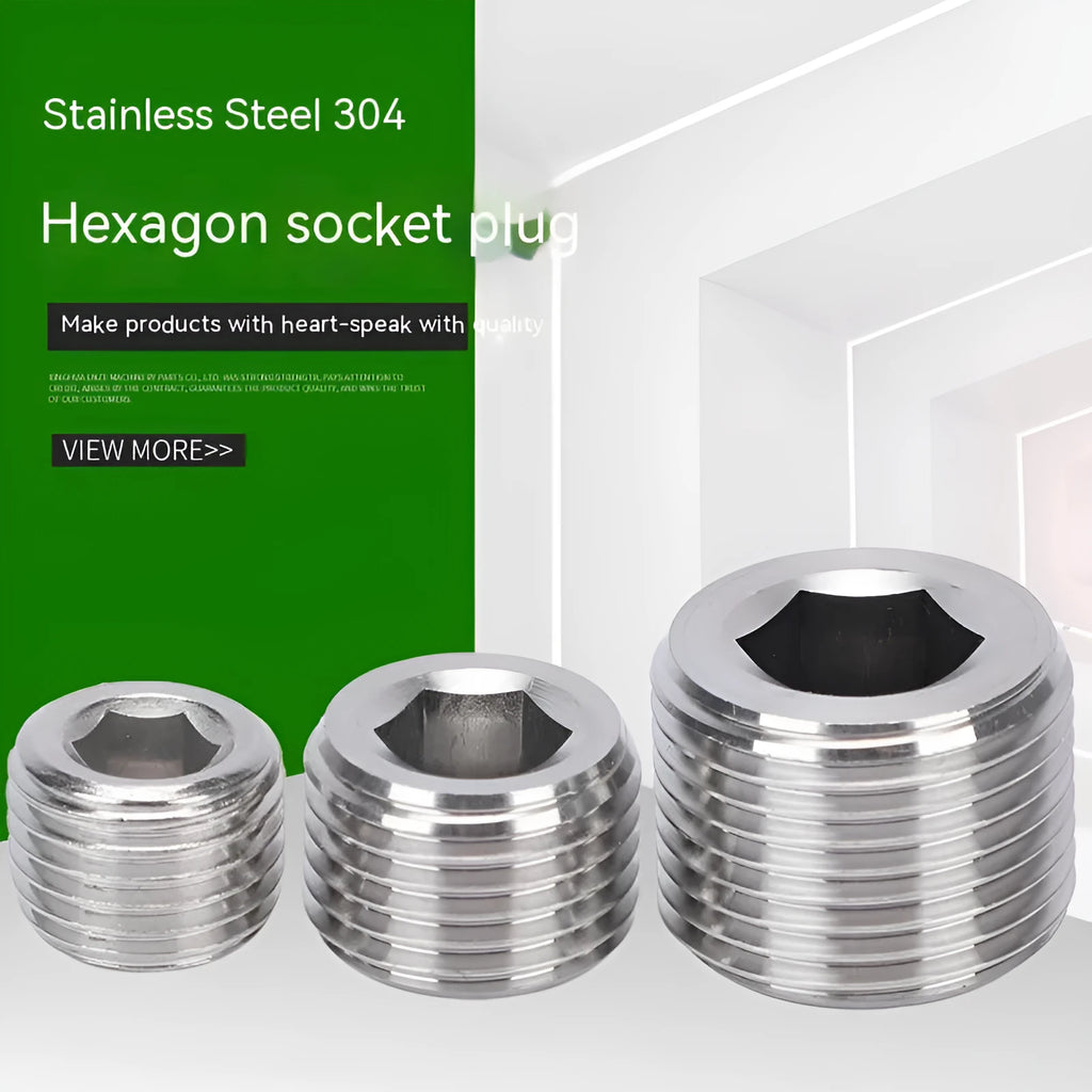 Stainless steel hexagon pipe plug with 3/8 inch threads for bulkhead fittings