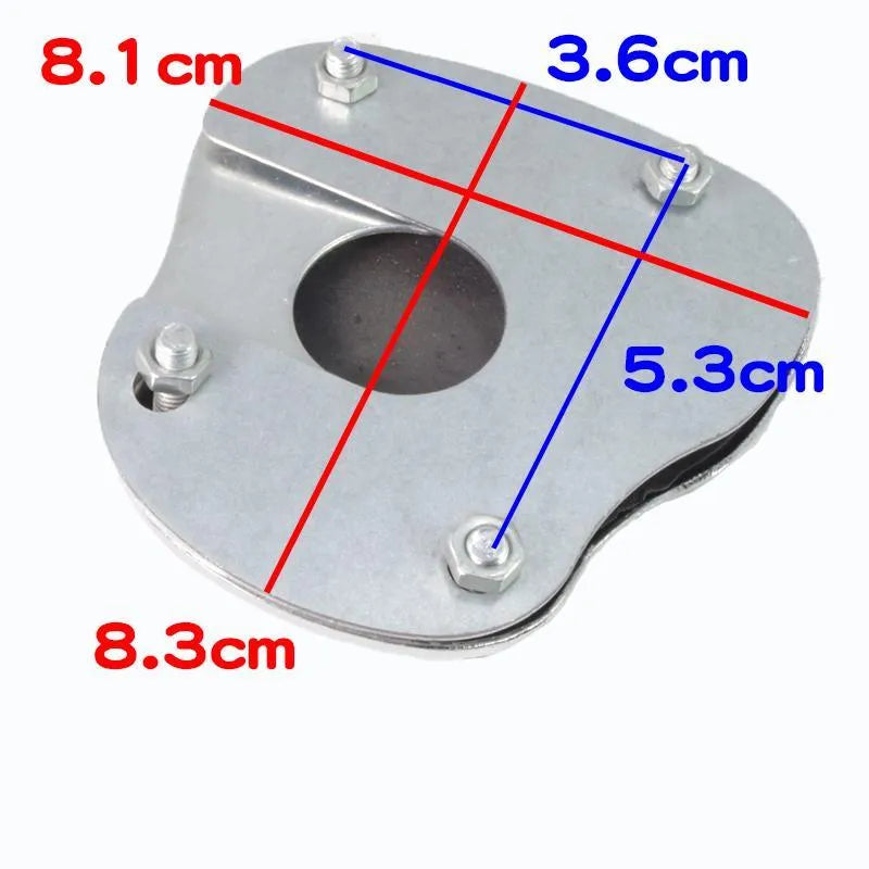 Metal brake pedal skid plate for motorcycle or scooter, shown as a foot-type footplate.