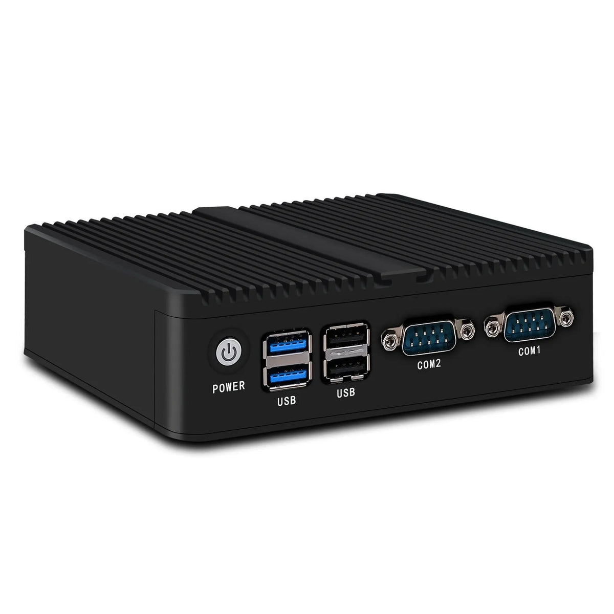Industrial fanless mini PC host with quad-core processor and dual network ports