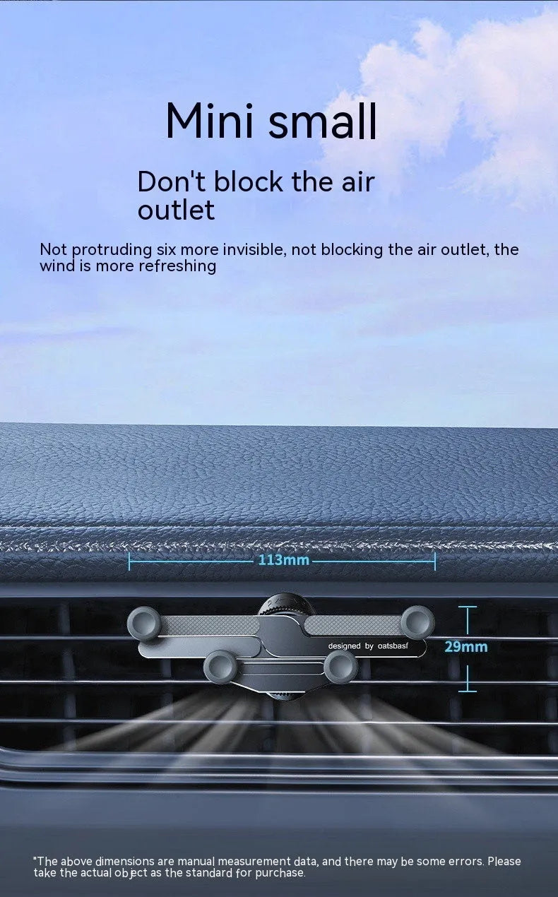 Aluminium alloy car phone holder clipped onto vehicle air vent in black colour