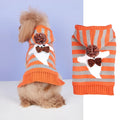 Orange striped knitted pet sweater with hood and fur ball trim for small dogs and cats