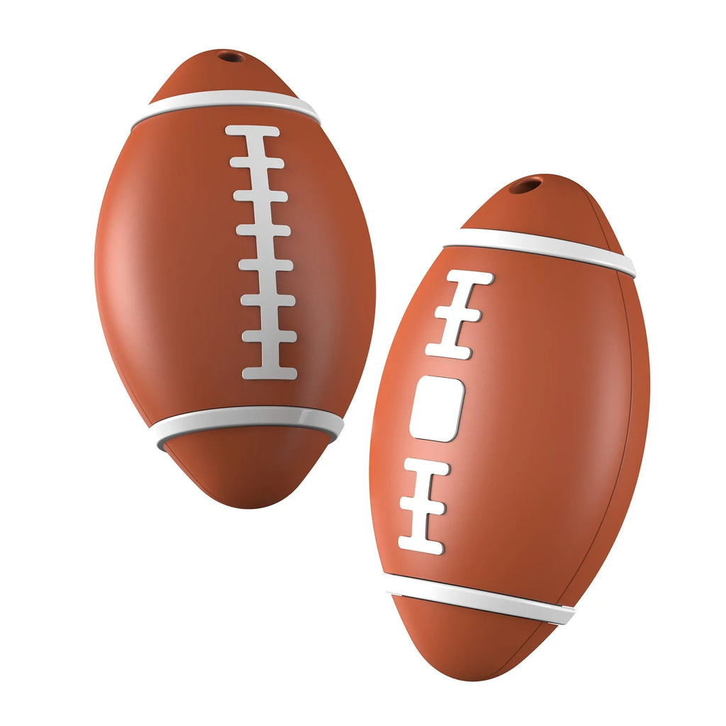 F06 Rugby black anti-loss alarm device showing compact size next to a ruler.
