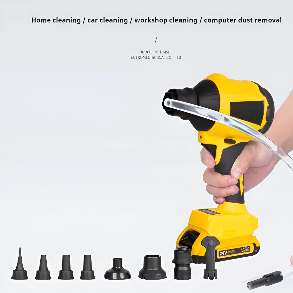 Yellow cordless handheld dust blower with lithium battery for office cleaning and desktop maintenance
