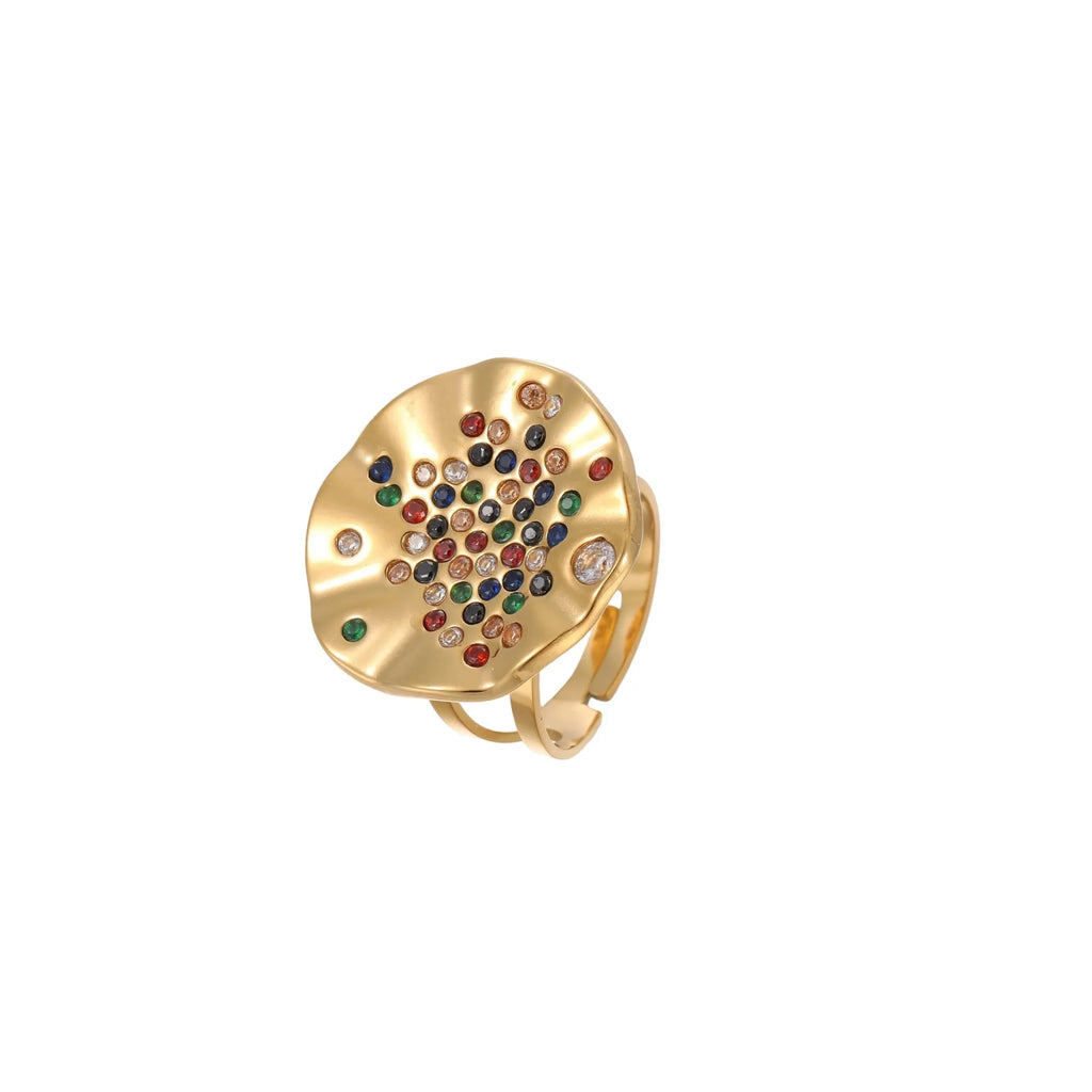 Geometric open mouth stainless steel ring with electroplated colourful crystals or white diamonds