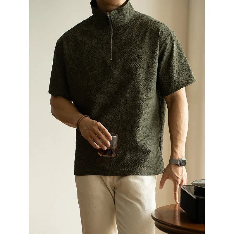 Men's loose fit cedar green short sleeve t-shirt made from quick-drying polyester fabric.
