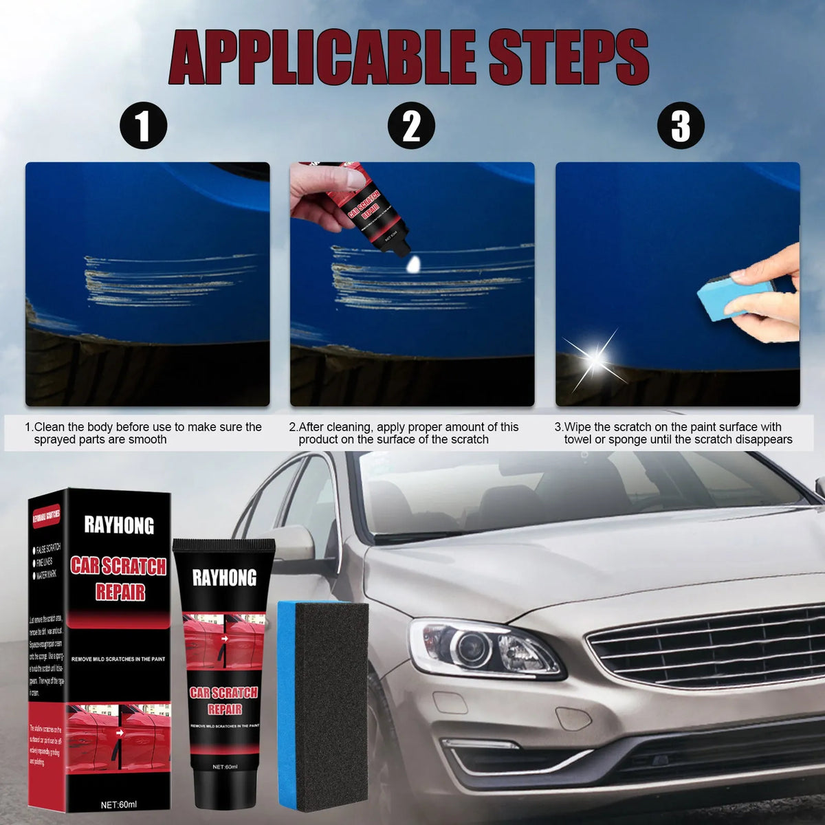 60ml car scratch repair wax container with applicator for automotive paint surface scratch maintenance