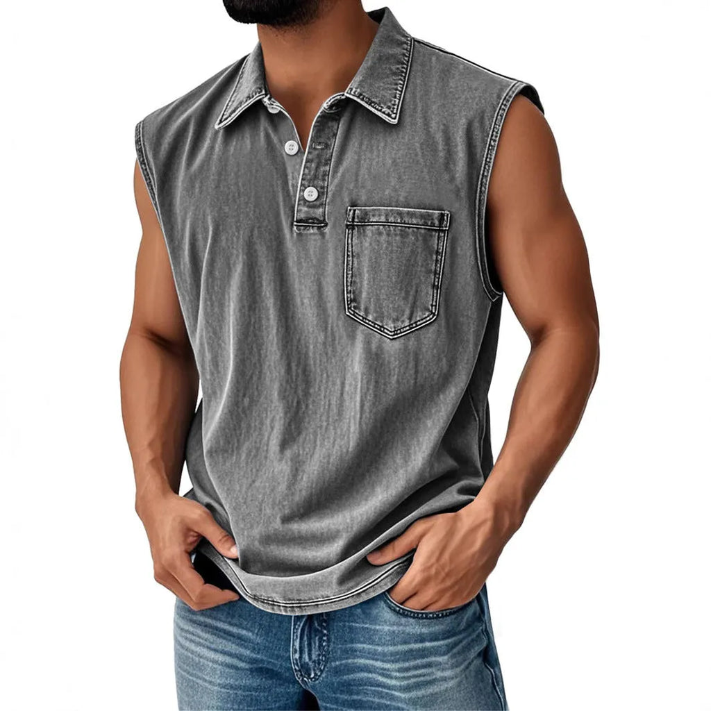Men's 3D digital print polo shirt with button front and short sleeves in loose fit