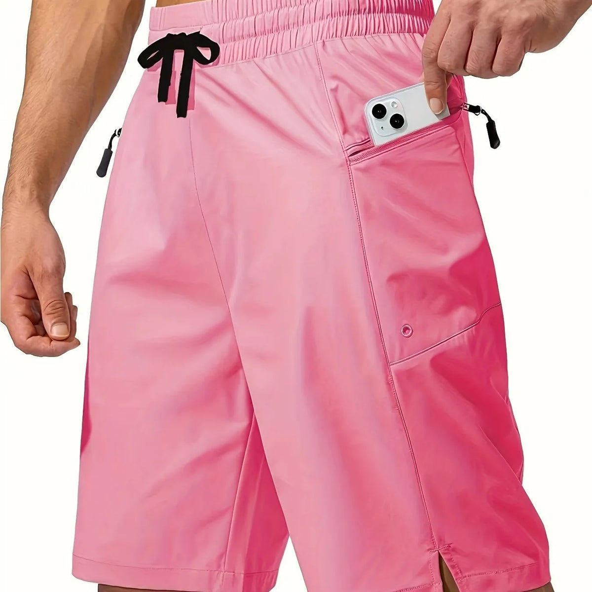 Men's solid colour quick-drying beach shorts in straight leg design available in multiple colours