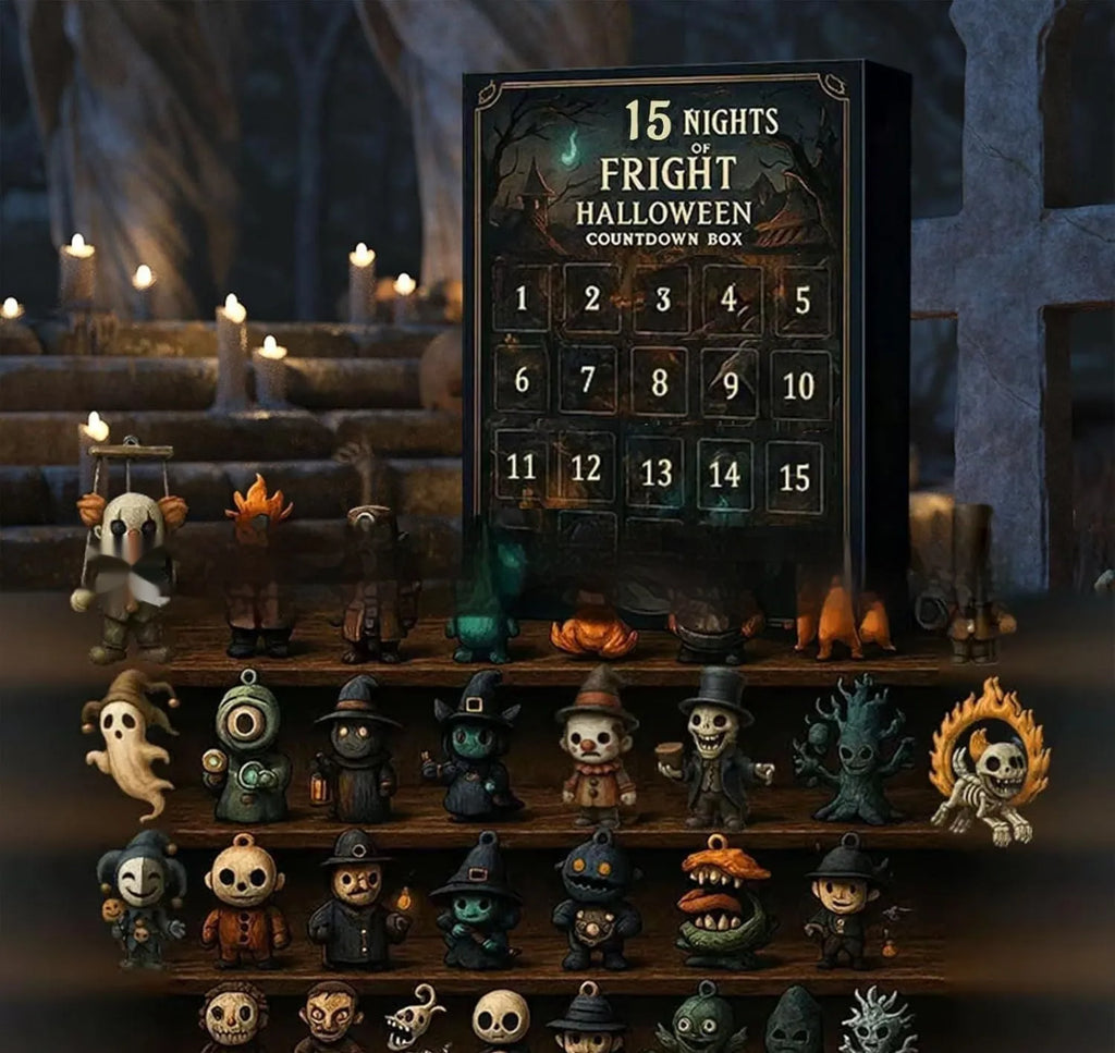 31 Night Horror Advent Calendar Box showing sealed blind boxes containing resin doll surprises