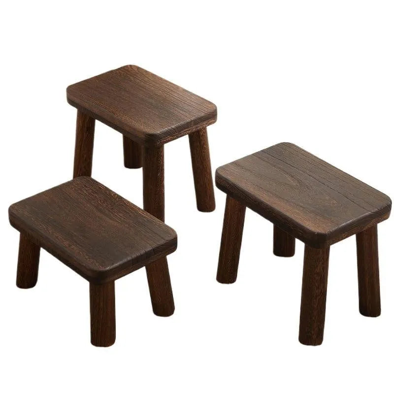 Solid wood distressed finish shoes changing stool with bracket structure