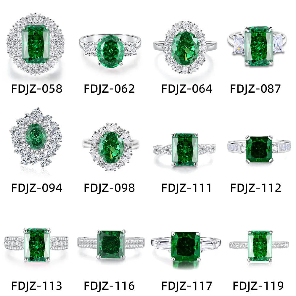 S925 silver geometric ring with emerald stone, Palaibahao inlay, and high carbon diamond accent on ellipse design