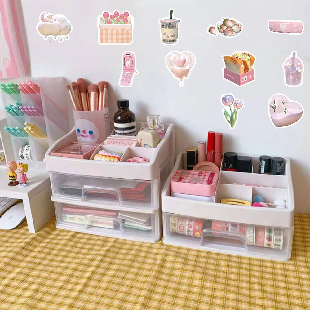 Pink girl heart decorative stickers with realistic 3D effect in two pattern variations