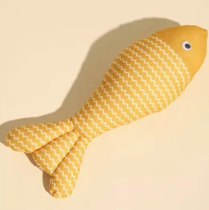Blue, red or yellow catnip fish toy in large or medium sizes for feline play