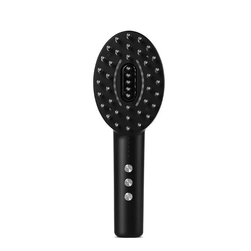 KD3802 Black handheld vibration scalp massage device with USB charging cable.