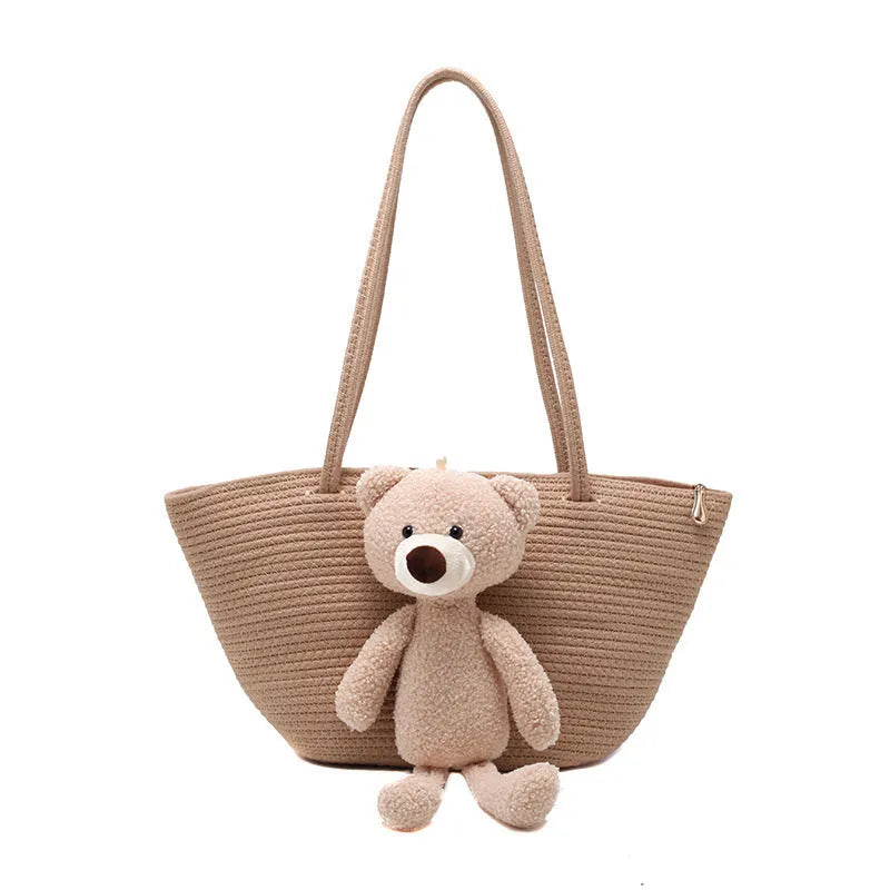 Cotton linen woven dumpling-shaped bag with double straps in multiple colours