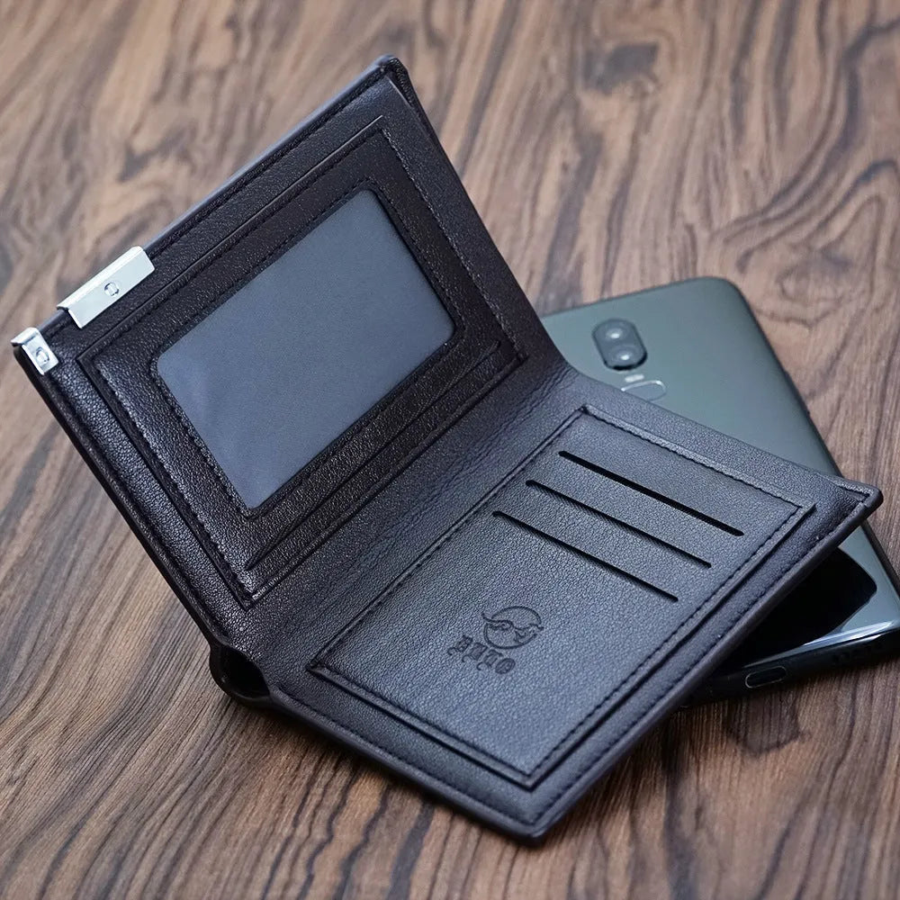 Brown leather men's wallet with a silver zipper closure laid flat.