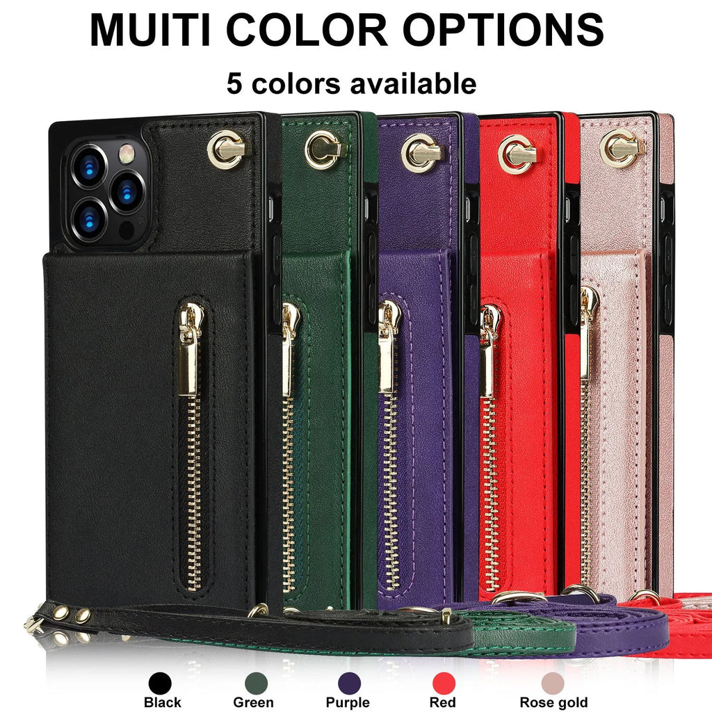 TPU and leather messenger style mobile phone case in solid colours for Samsung and iPhone models.