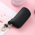Minimalist black PU leather car key case with zipper closure on key ring
