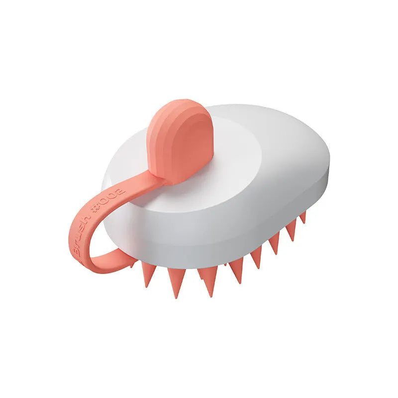 Soft silicone pet grooming brush with hair removal comb in four colour options for dog bath sessions