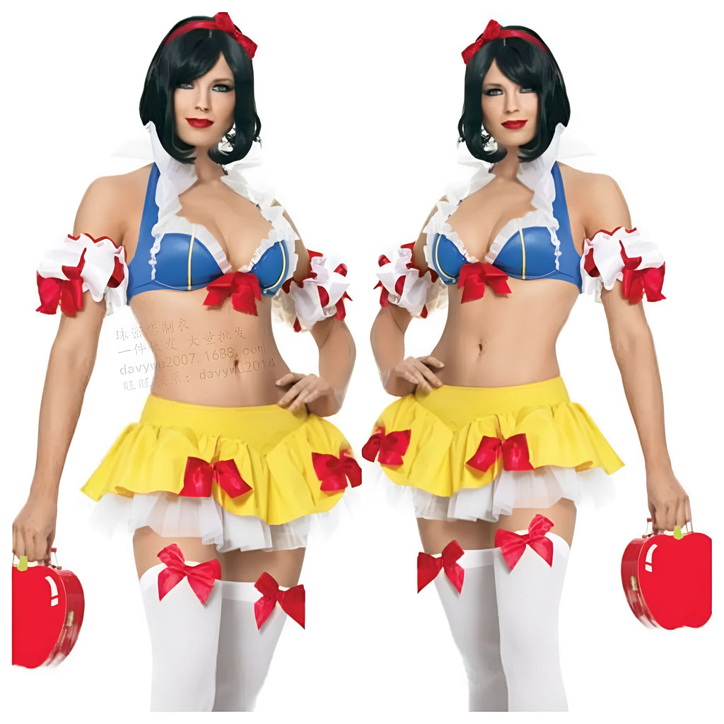 Anime Snow White Halloween costume dress set with headdress and sleeves in 8569 colour scheme