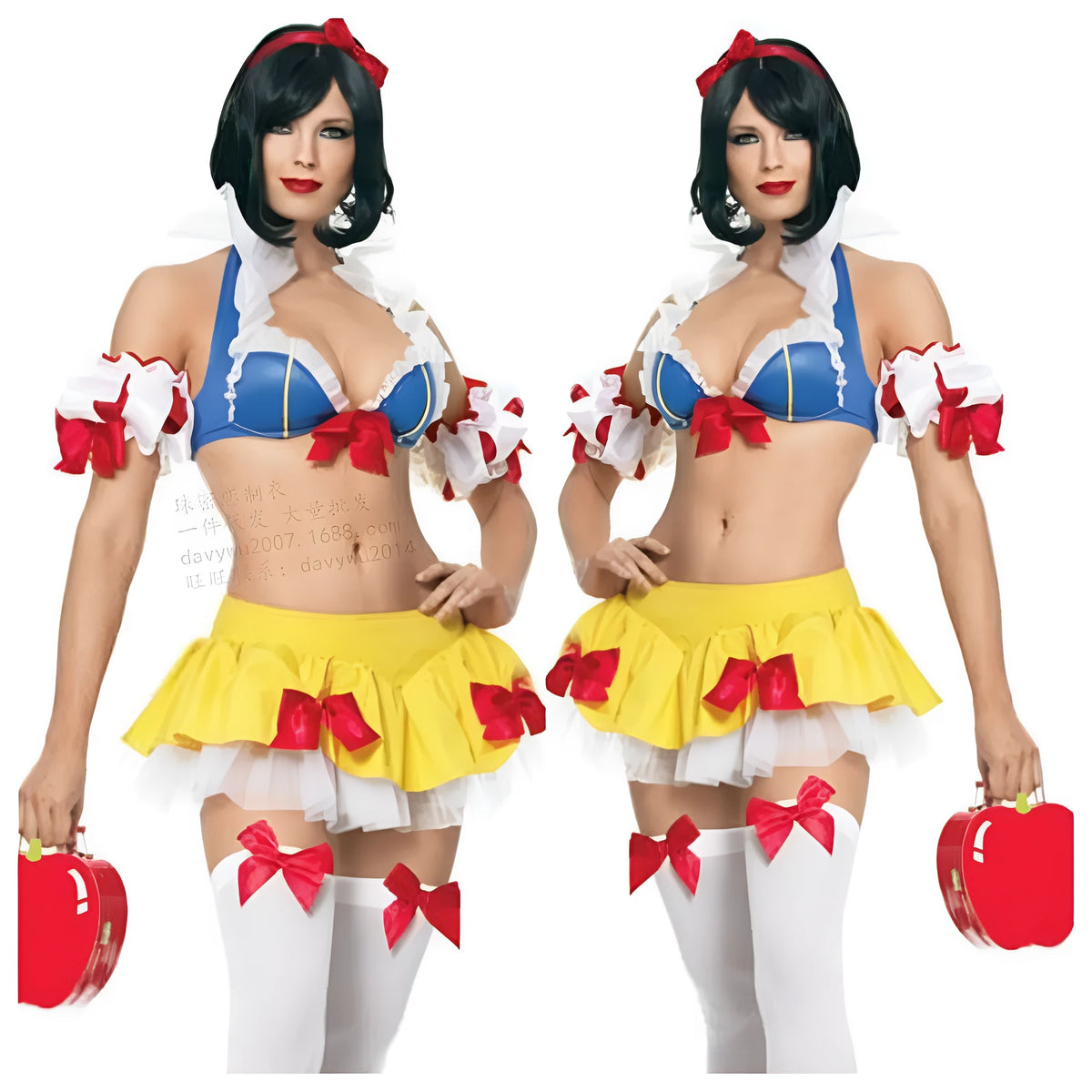 Anime Snow White Halloween costume dress set with headdress and sleeves in 8569 colour scheme