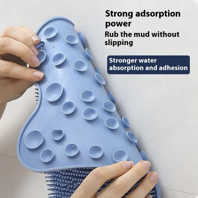 Blue silicone bath massage cushion with removable mat for back washing